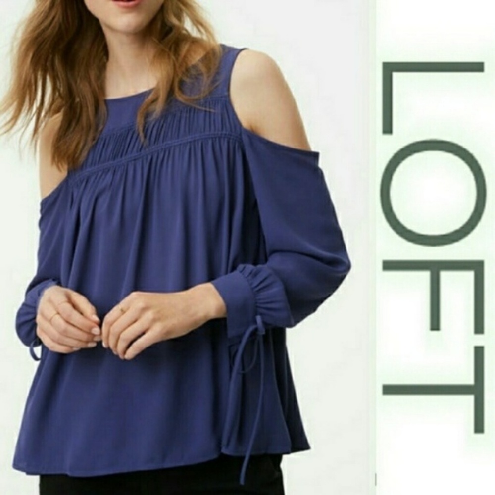 Ann Taylor Cold Shoulder Shirred Front Top